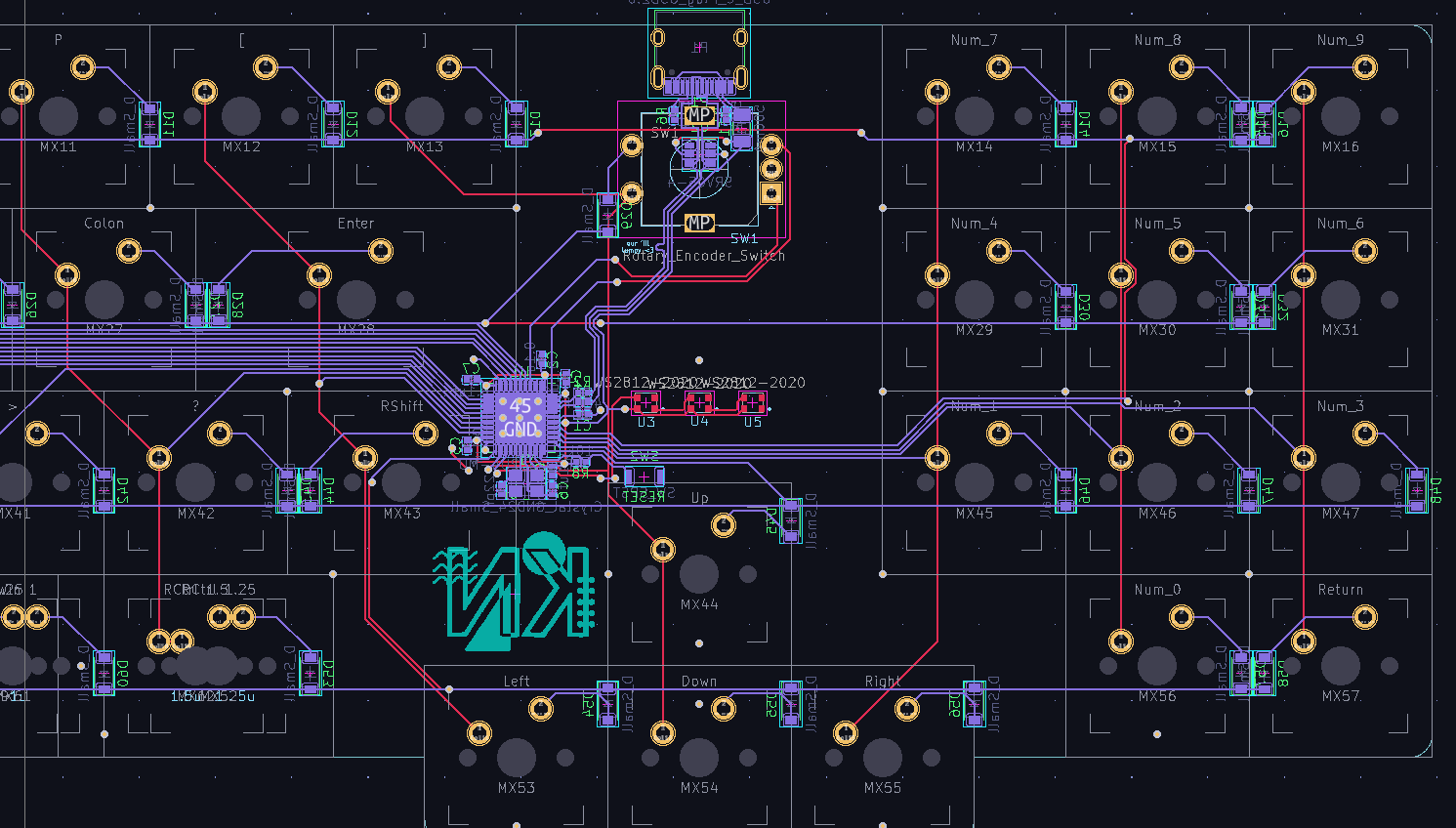 Image of a mechanical keyboard PCB design in Kicad