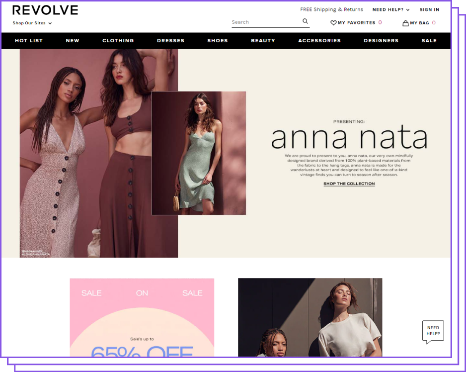 Screenshot of REVOLVE.com homepage