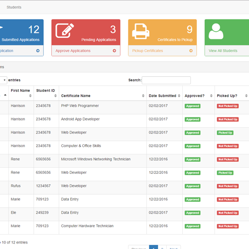 Screenshot of COS application manager homepage