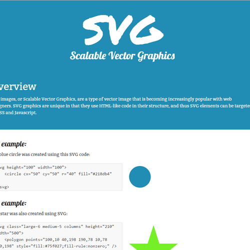 Screenshot of SVG informational homepage